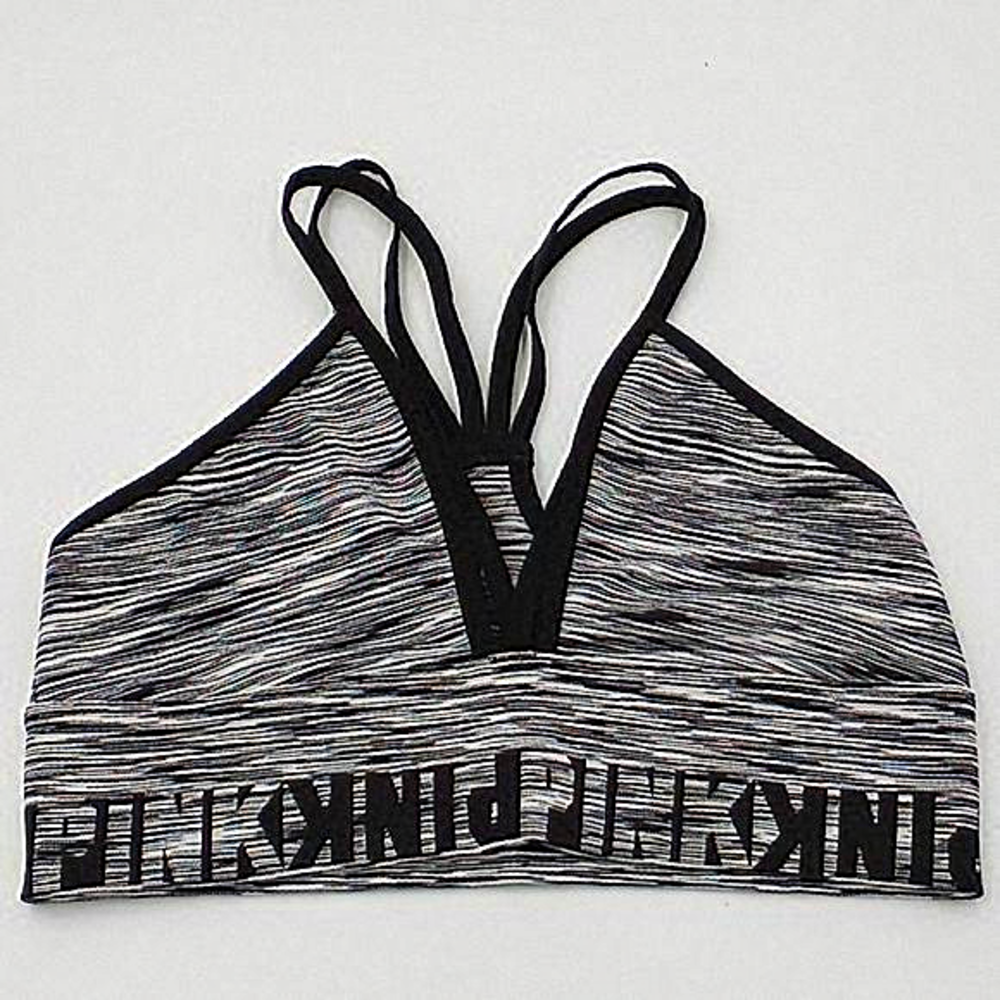 VS‎ PINK Cool & Comfy Strappy Bralette Space Dye Black White XS